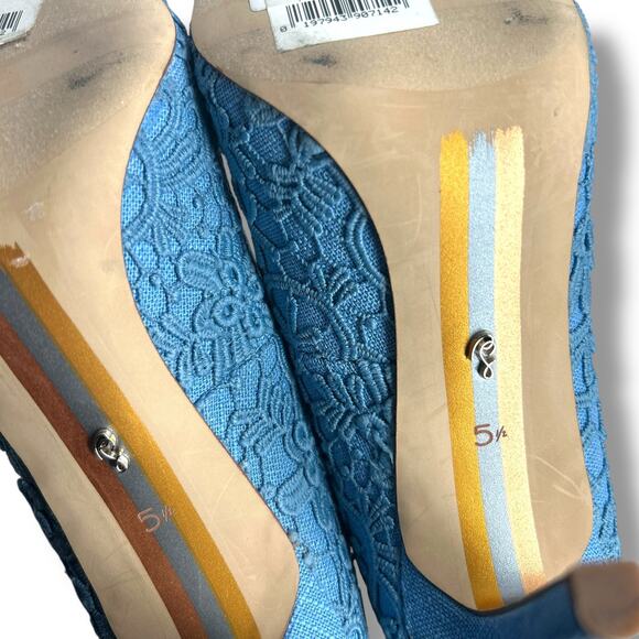 Sam Edelman Hazel Heels Size 5.5 Royal Sky Blue Lace Pointy Toe Stiletto Pumps - Picture 7 of 12